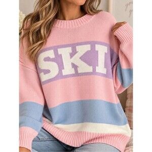 Sincerely Jules Crewneck Sweater Pastel Stripe SKI Womens Size M Retro 80s Style